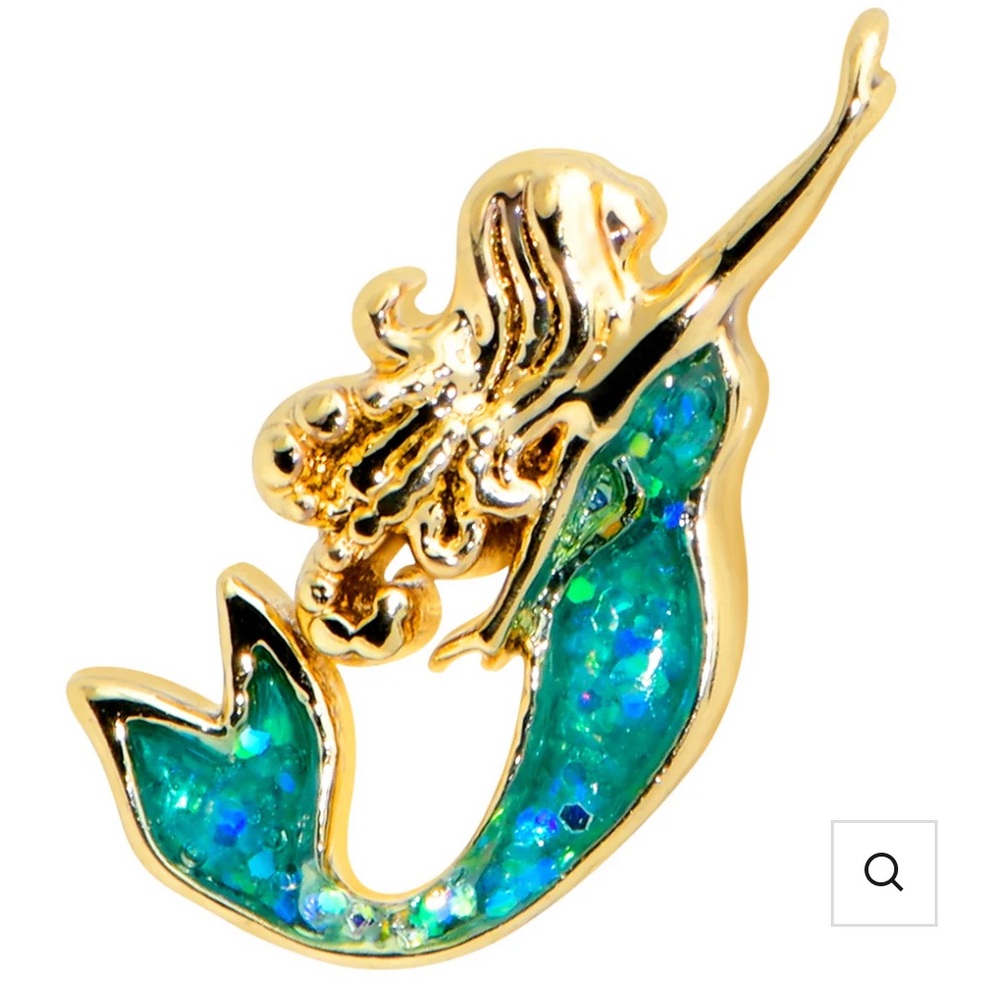 Body Candy 16 GAUGE 1/4 GREEN FAUX OPAL GOLD HUE CURVY MERMAID NOSE RING